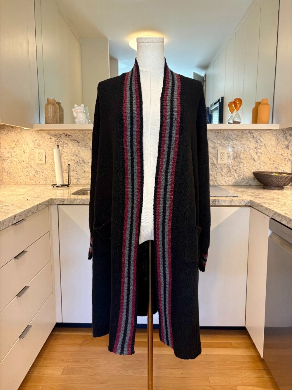 NWT! Very J Viscose Blend Striped Varsity Trim Duster Cardigan - S